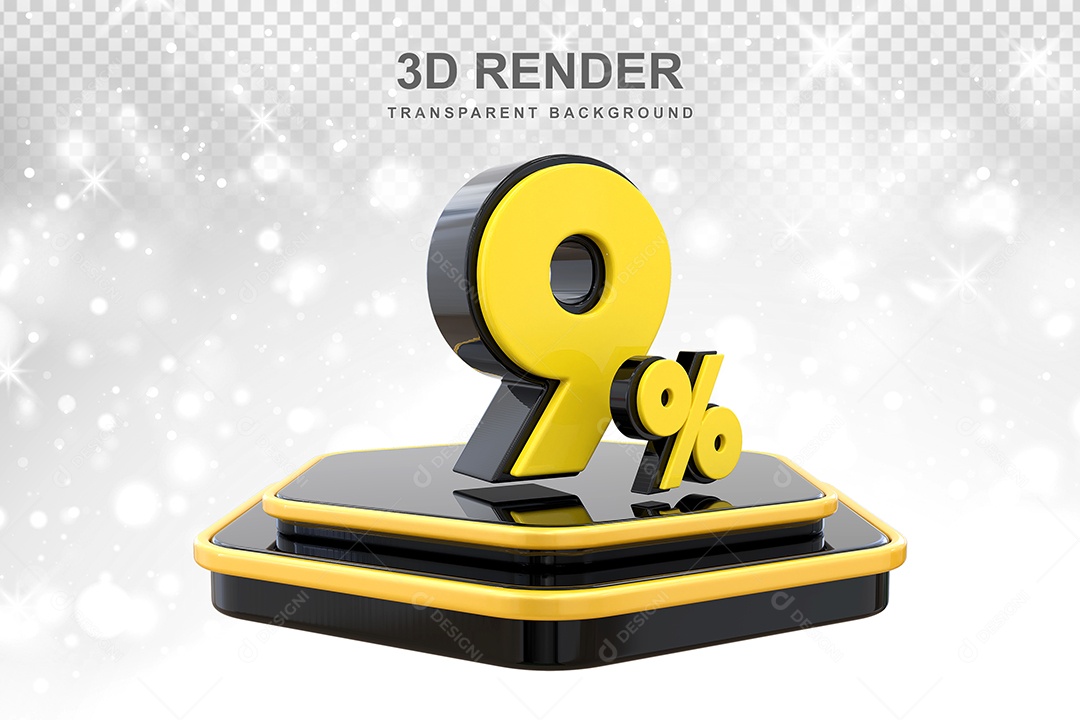 Número 9% Elemento 3D Amarelo E Preto para Composição PSD