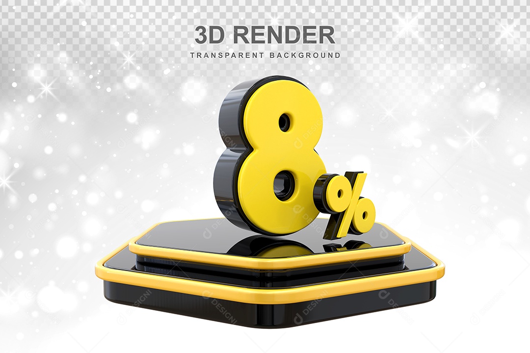 Número 8% Elemento 3D Amarelo E Preto para Composição PSD
