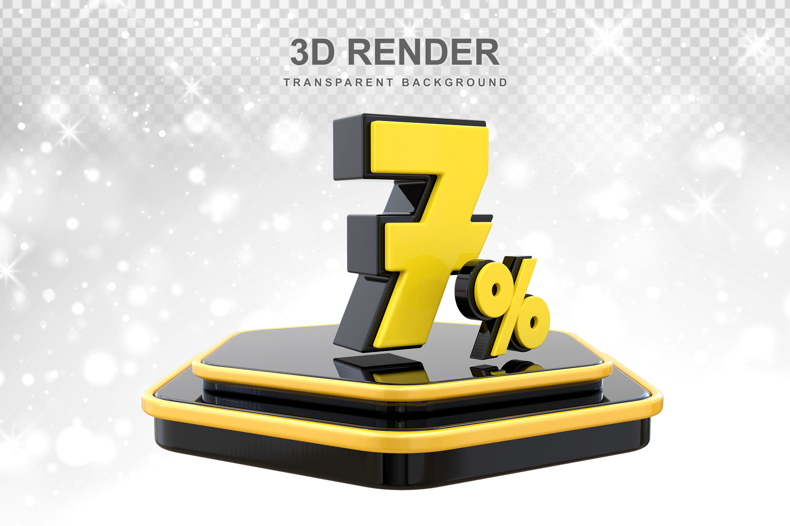 Número 7% Elemento 3D Amarelo E Preto para Composição PSD