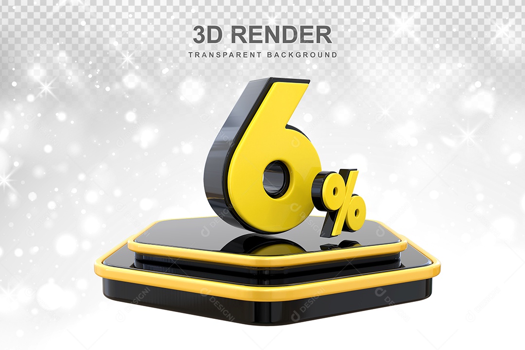 Número 6% Elemento 3D Amarelo E Preto para Composição PSD