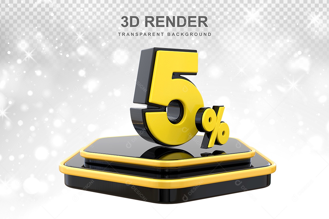 Número 5% Elemento 3D Amarelo E Preto para Composição PSD