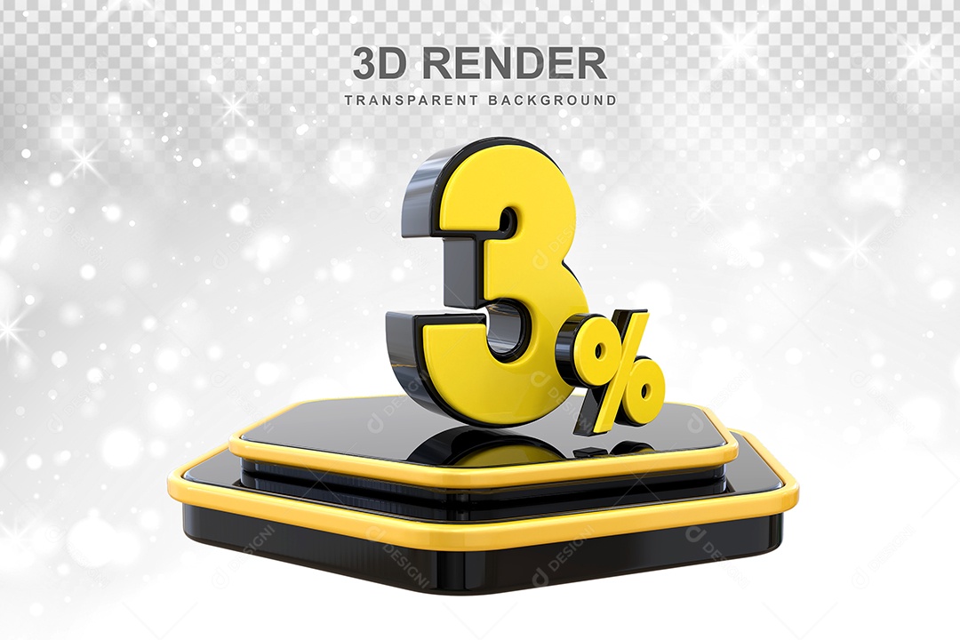 Número 3% Elemento 3D Amarelo E Preto para Composição PSD