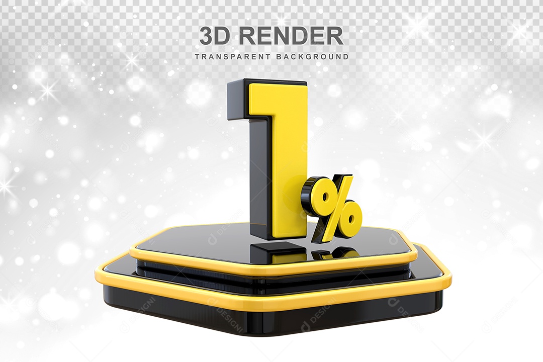Número 1% Elemento 3D Amarelo E Preto para Composição PSD