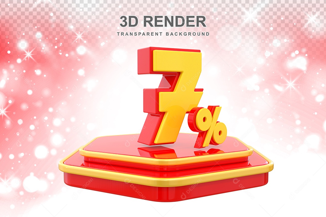 Número 7% Elemento 3D Amarelo E Vermelho para Composição PSD