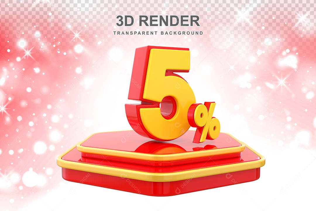 Número 5% Elemento 3D Amarelo E Vermelho para Composição PSD