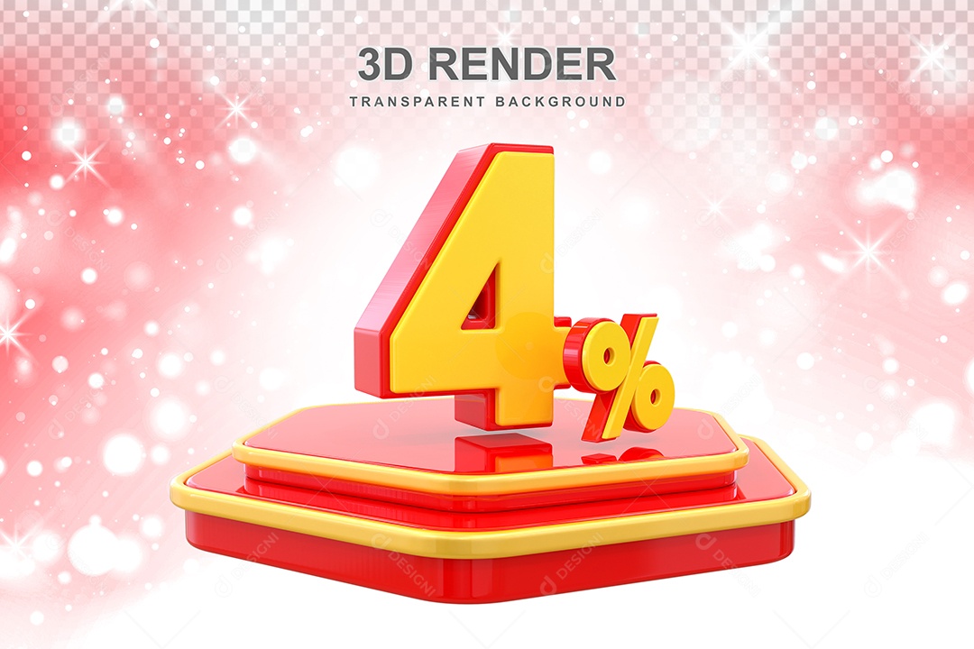 Número 4% Elemento 3D Amarelo E Vermelho para Composição PSD