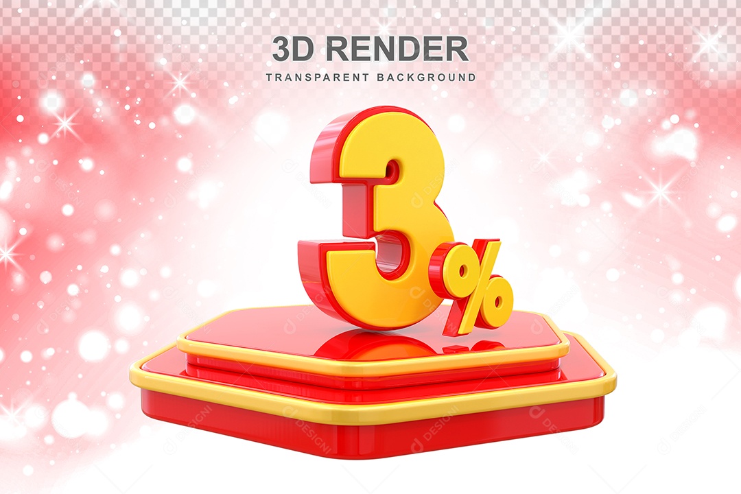 Número 3% Elemento 3D Amarelo E Vermelho para Composição PSD