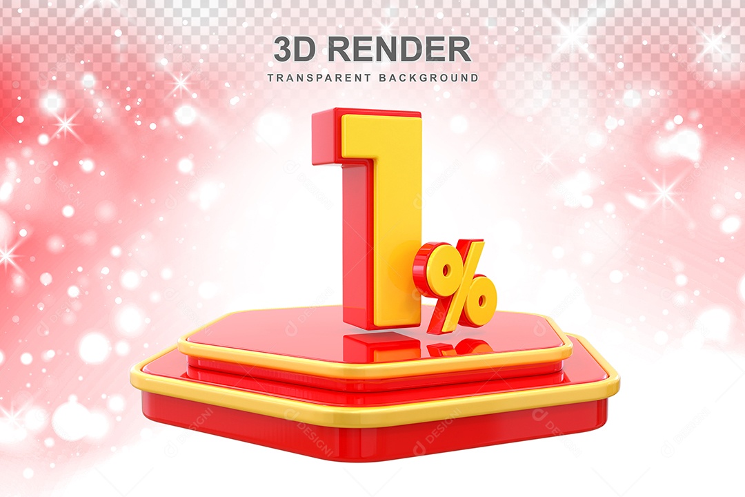 Número 1% Elemento 3D Amarelo E Vermelho para Composição PSD