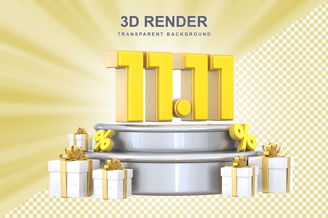 Número 11.11 Elemento 3D  Amarelo para Composição PSD
