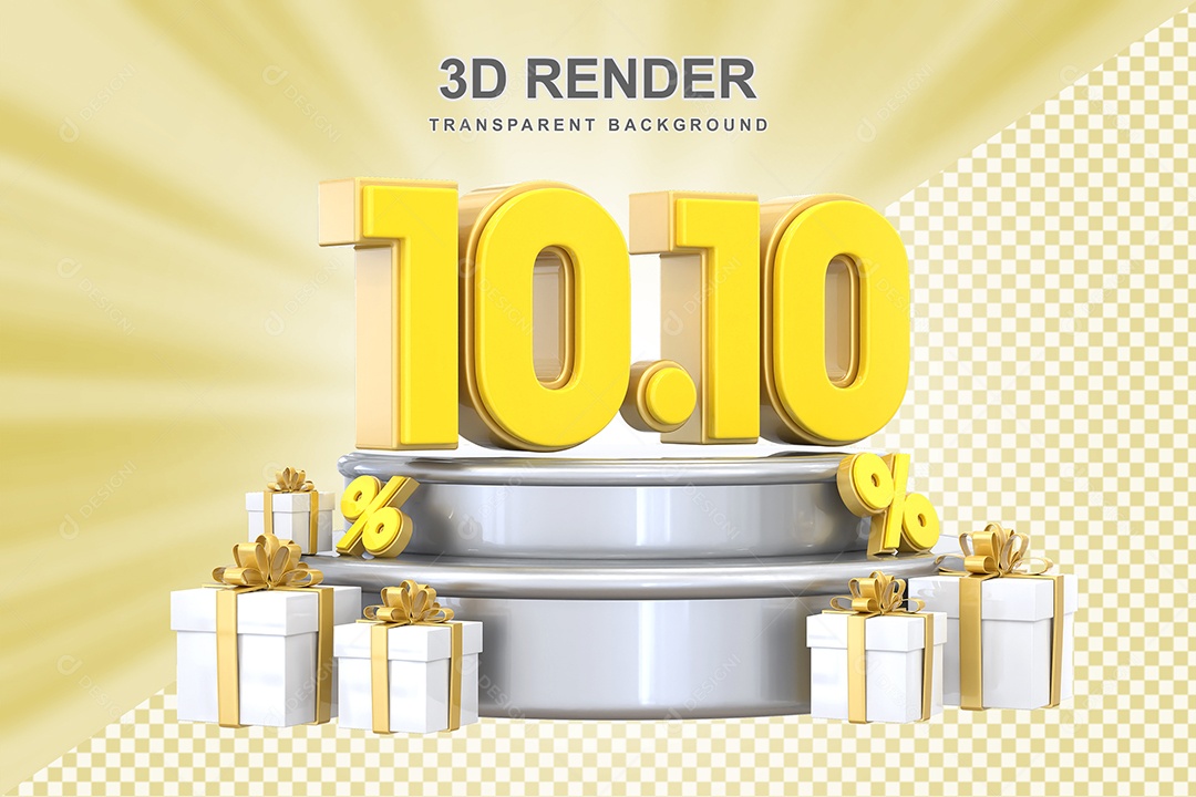 Número 10.10 Elemento 3D  Amarelo para Composição PSD