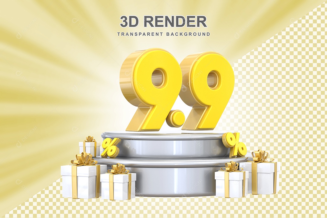 Número 9.9 Elemento 3D  Amarelo para Composição PSD