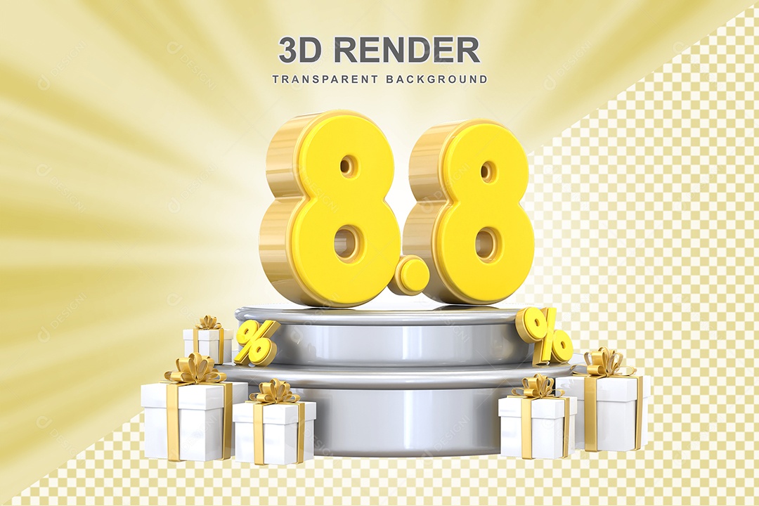 Número 8.8 Elemento 3D  Amarelo para Composição PSD
