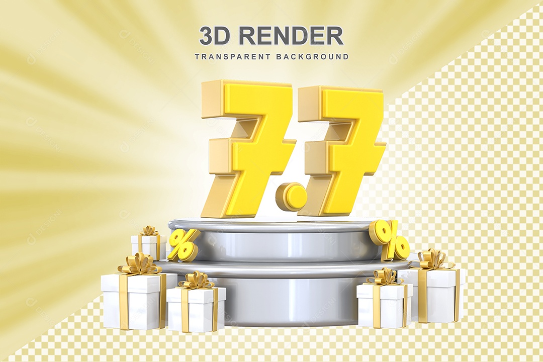 Número 7.7 Elemento 3D  Amarelo  para Composição PSD