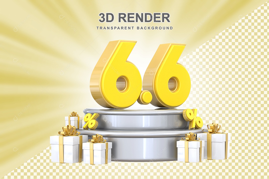 Número 6.6 Elemento 3D  Amarelo para Composição PSD