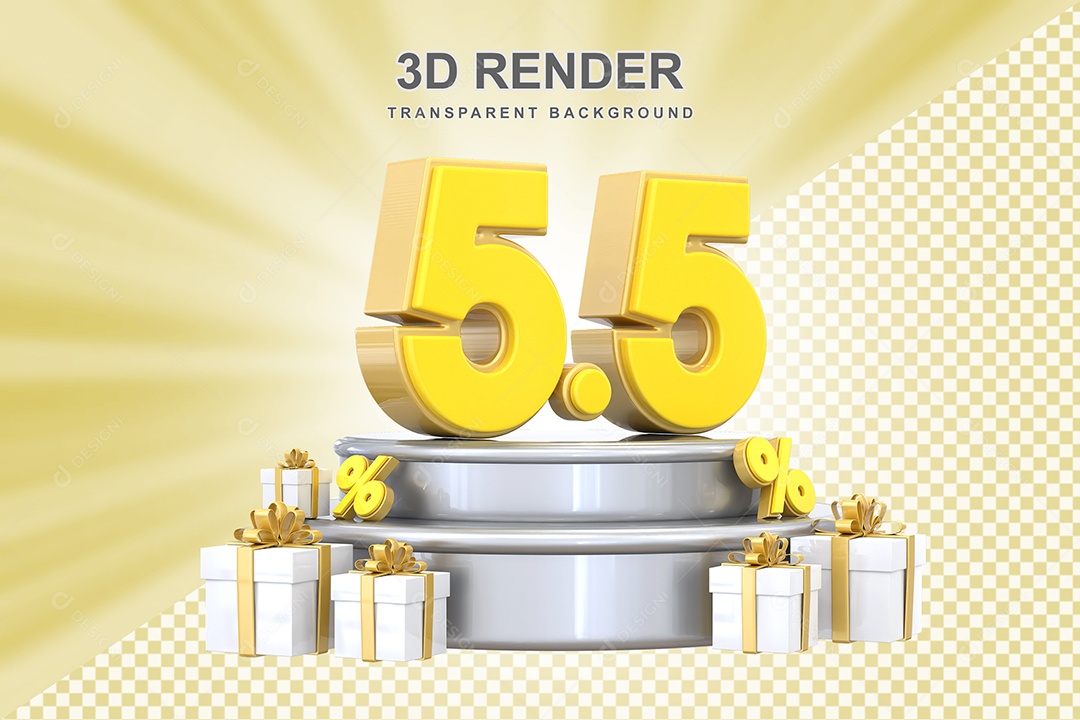 Número 5.5 Elemento 3D  Amarelo para Composição PSD