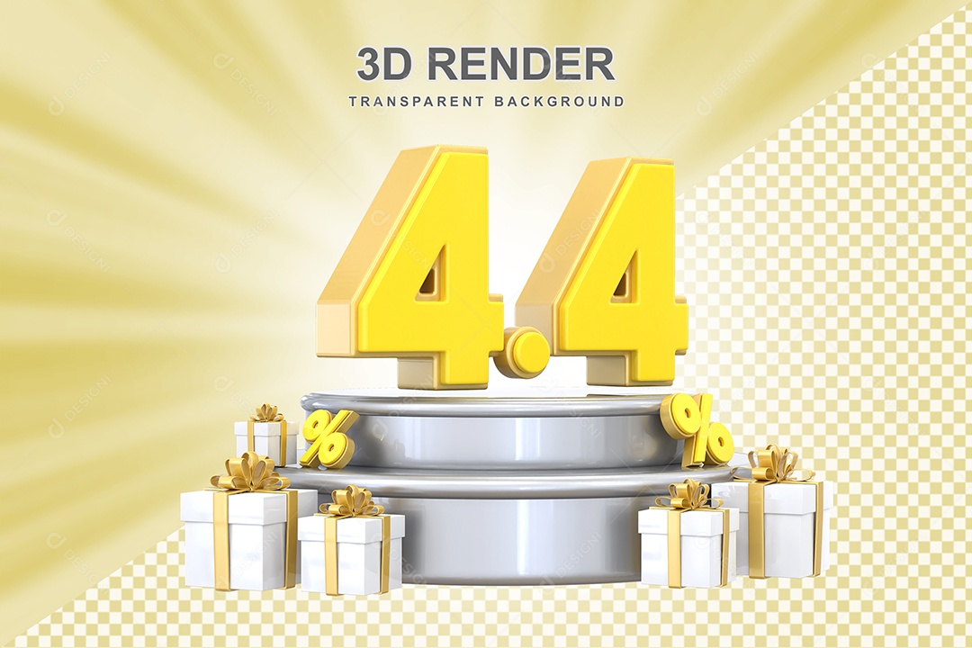 Número 4.4 Elemento 3D Amarelo para Composição PSD