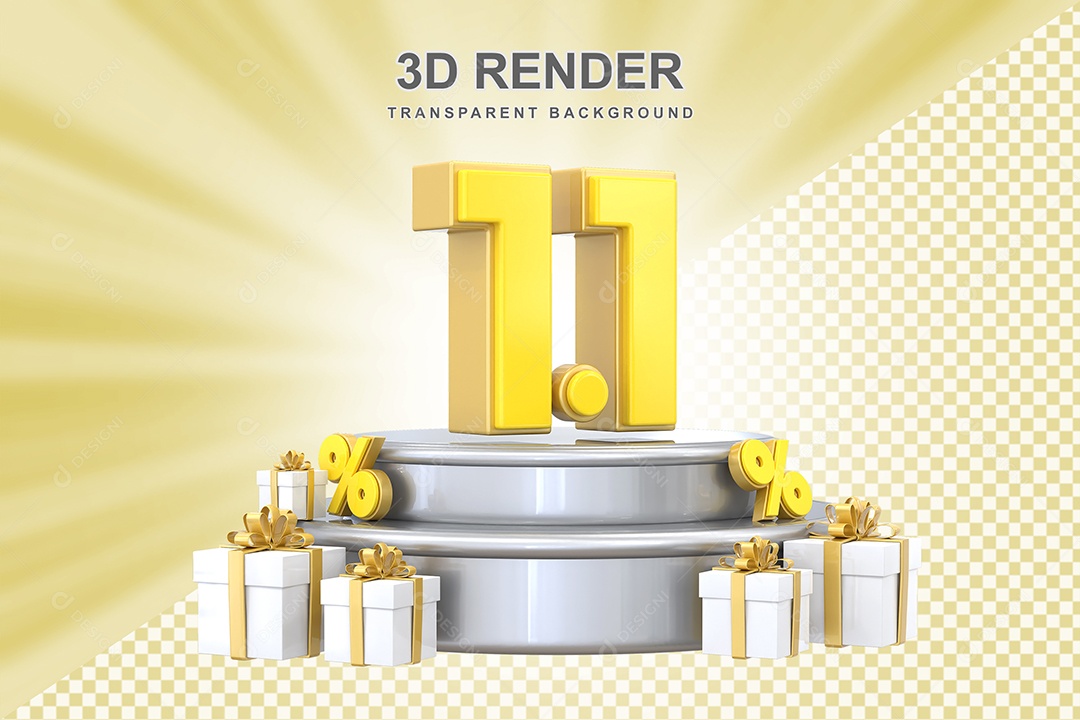 Número 1.1 Elemento 3D  Amarelo para Composição PSD