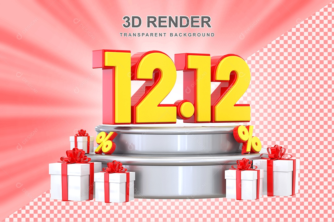 Número 12.12 Elemento 3D Vermelho E Anarelo para Composição PSD