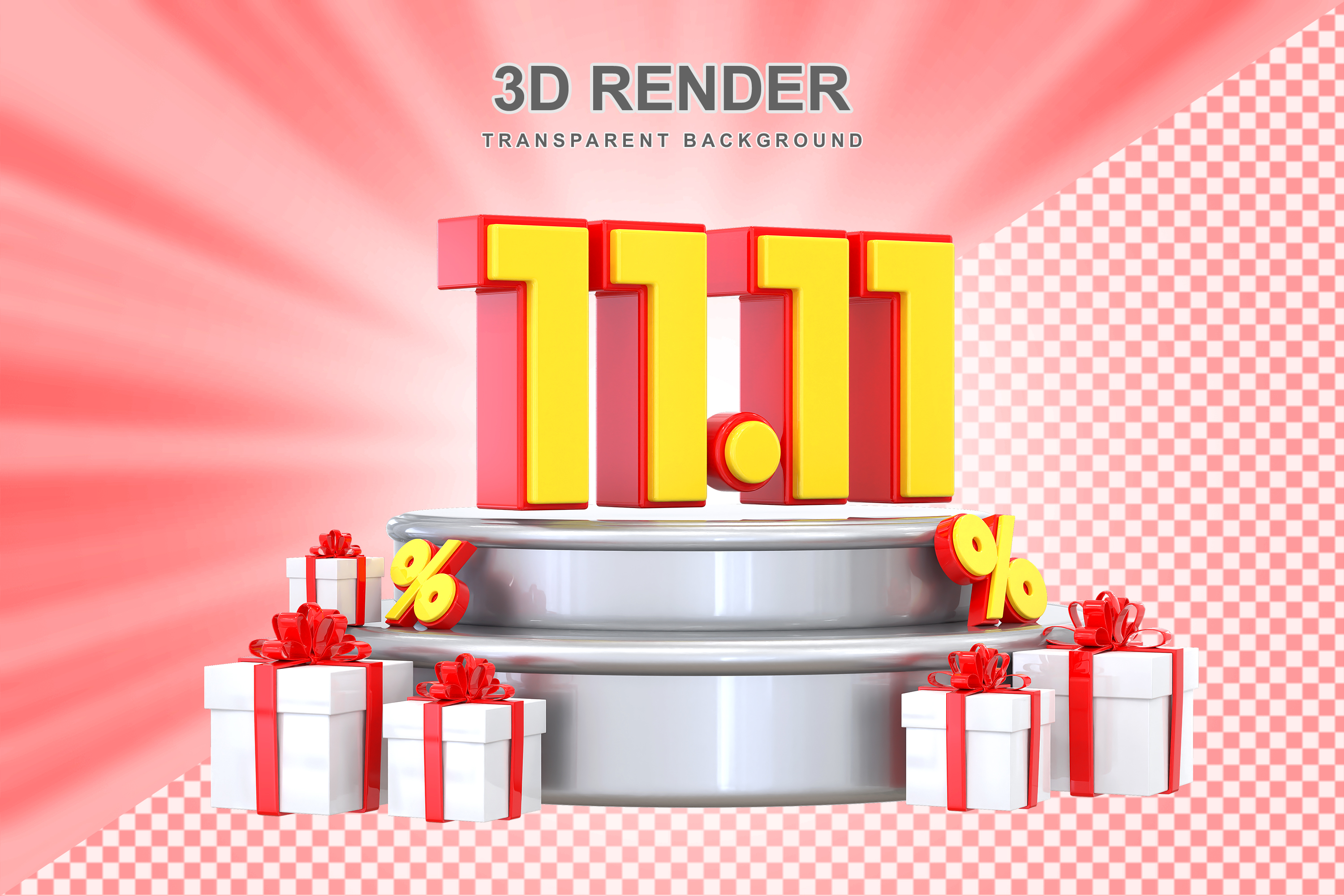 Número 11.11 Elemento 3D Vermelho E Anarelo para Composição PSD