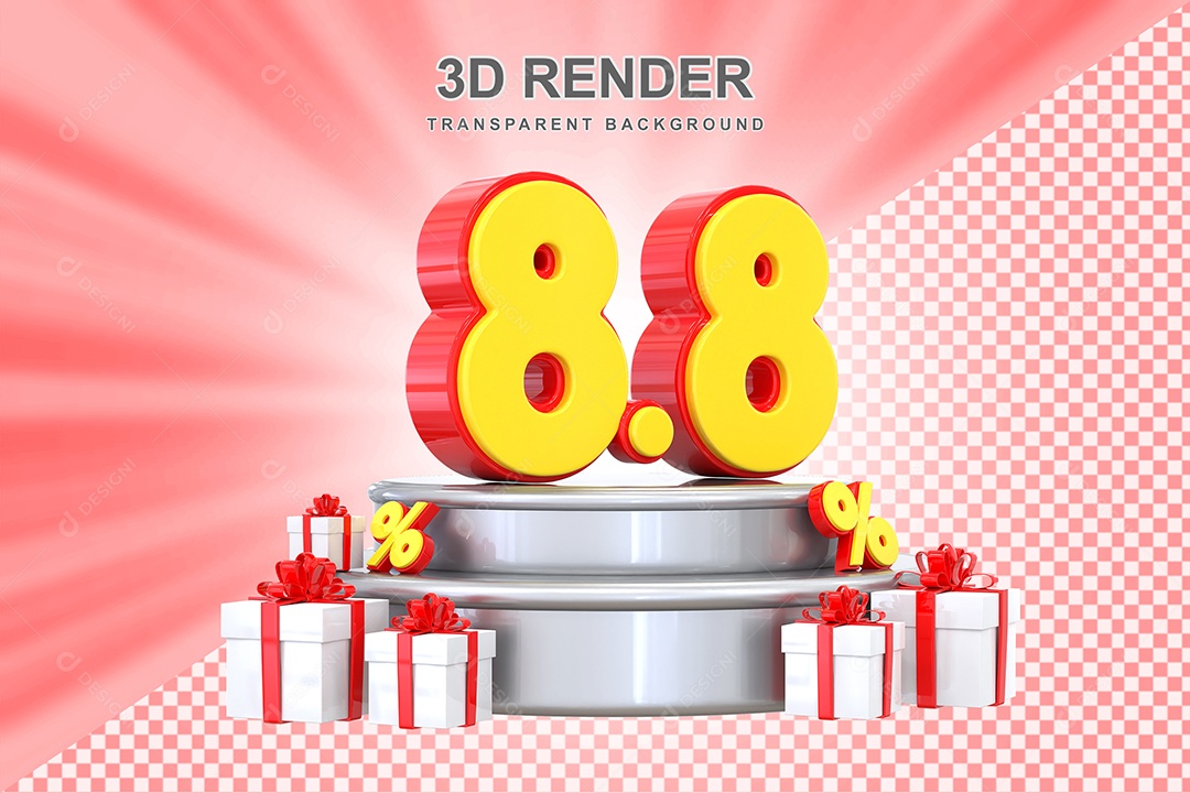 Número 8.8 Elemento 3D Vermelho E Anarelo para Composição PSD