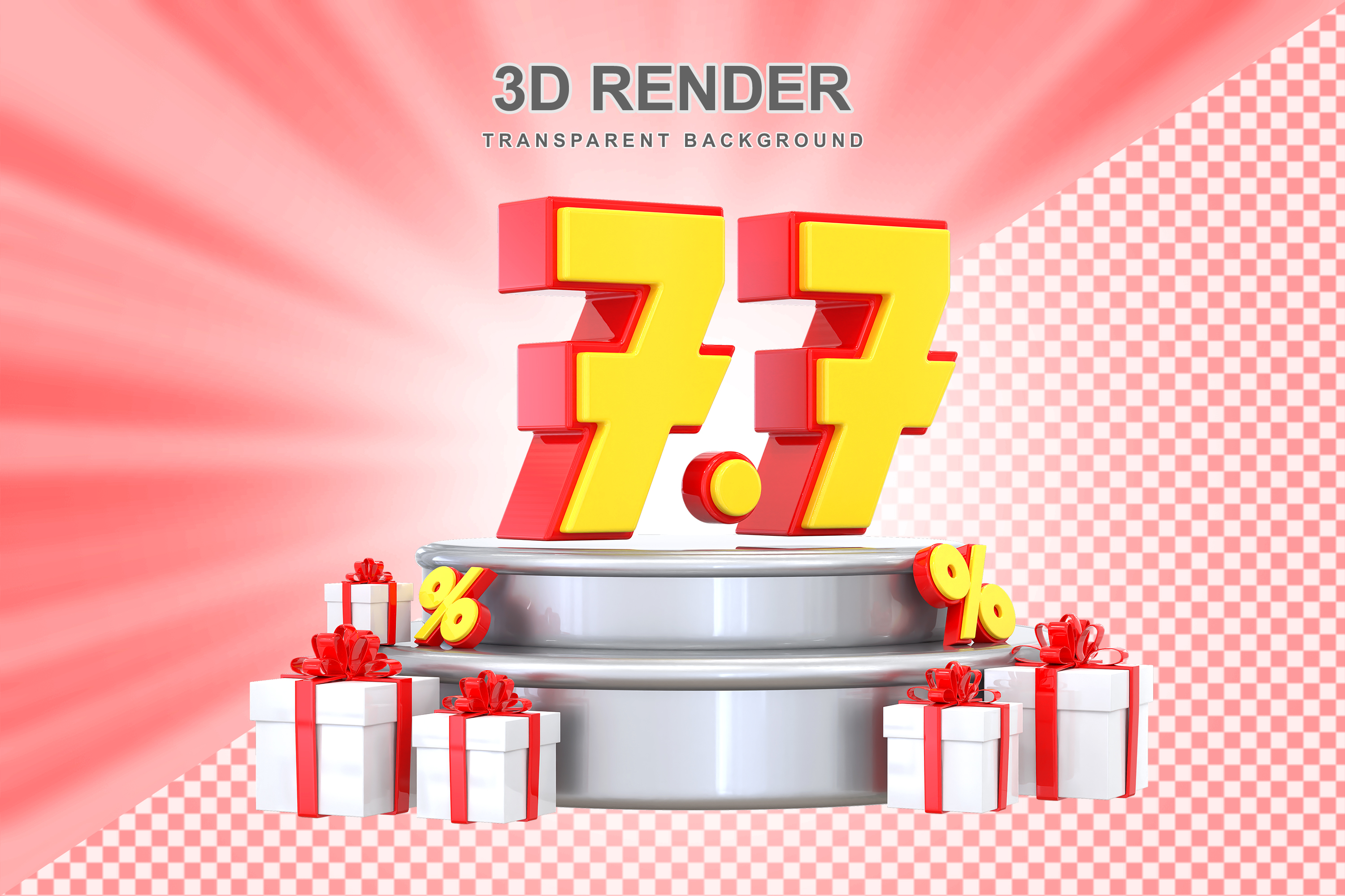 Número 7.7 Elemento 3D Vermelho E Anarelo para Composição PSD