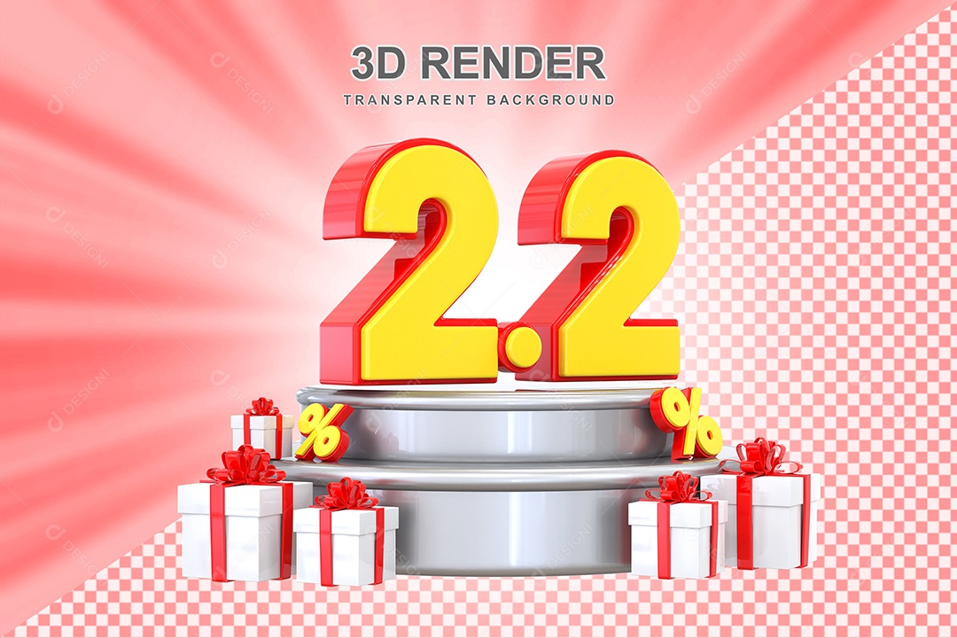 Número 2.2 Elemento 3D Vermelho E Anarelo para Composição PSD