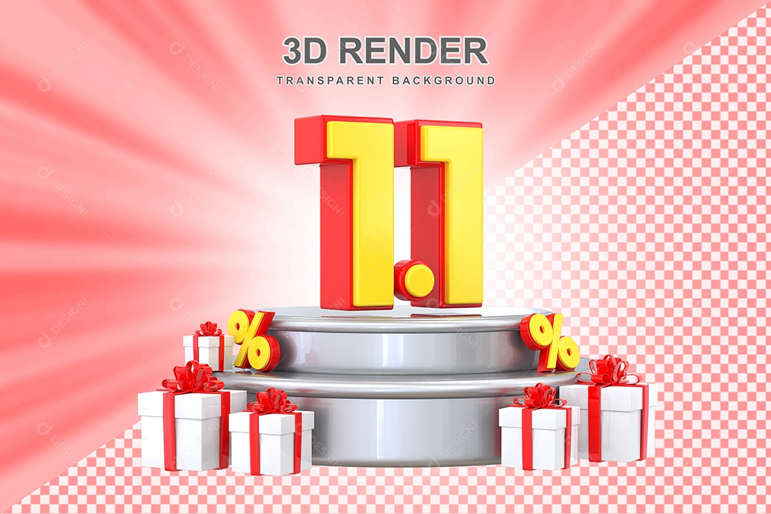 Número 1.1 Elemento 3D Vermelho E Anarelo para Composição PSD