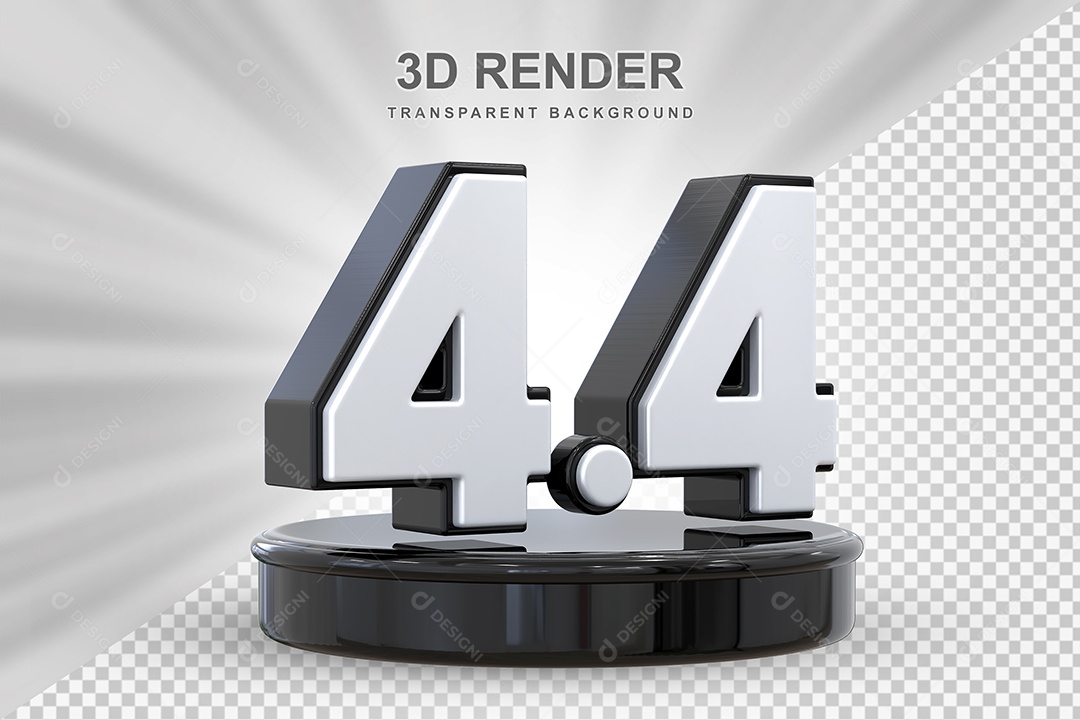 Número 4.4 Elemento 3D Preto E Branco para Composição PSD