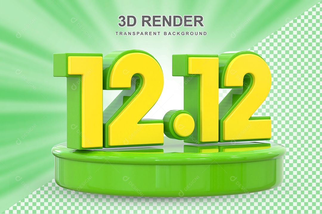 Número 12.12 Elemento 3D Dourado E Verde para Composição PSD