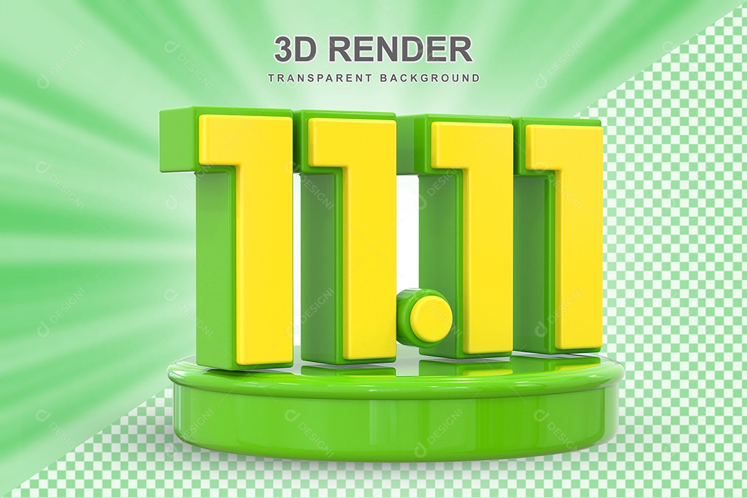 Número 11.11 Elemento 3D Dourado E Verde para Composição PSD