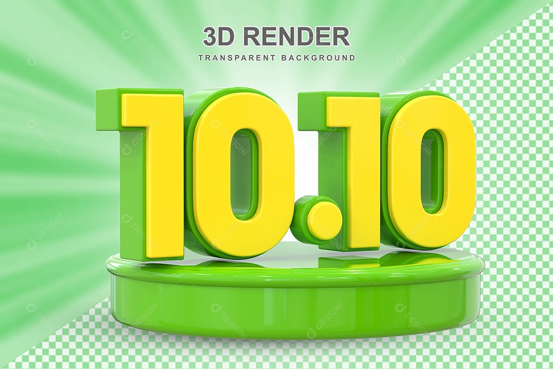 Número 10.10 Elemento 3D Dourado E Verde para Composição PSD