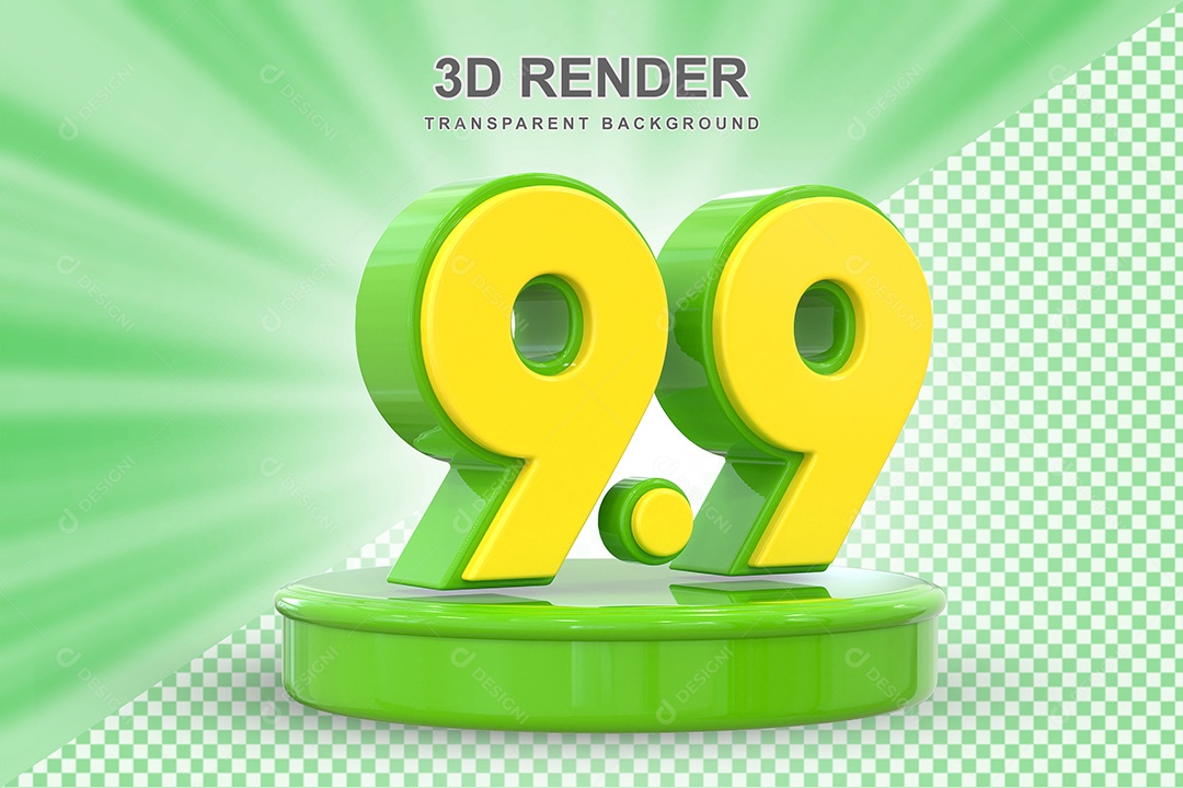 Número 9.9 Elemento 3D Dourado E Verde para Composição PSD