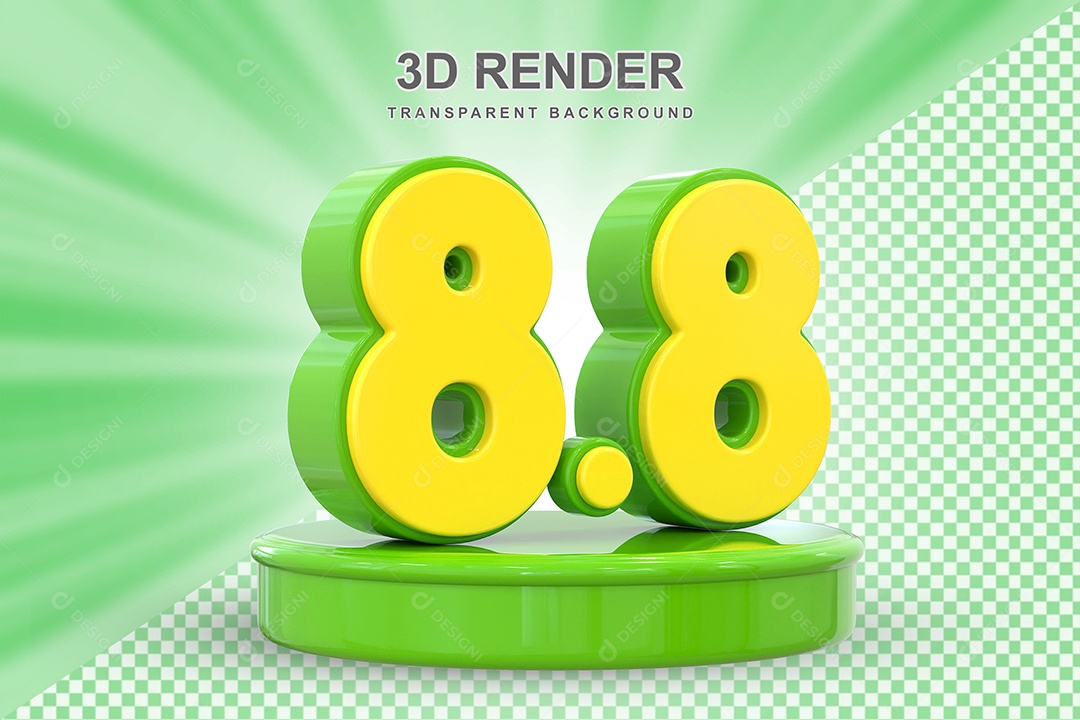 Número 8.8 Elemento 3D Dourado E Verde para Composição PSD