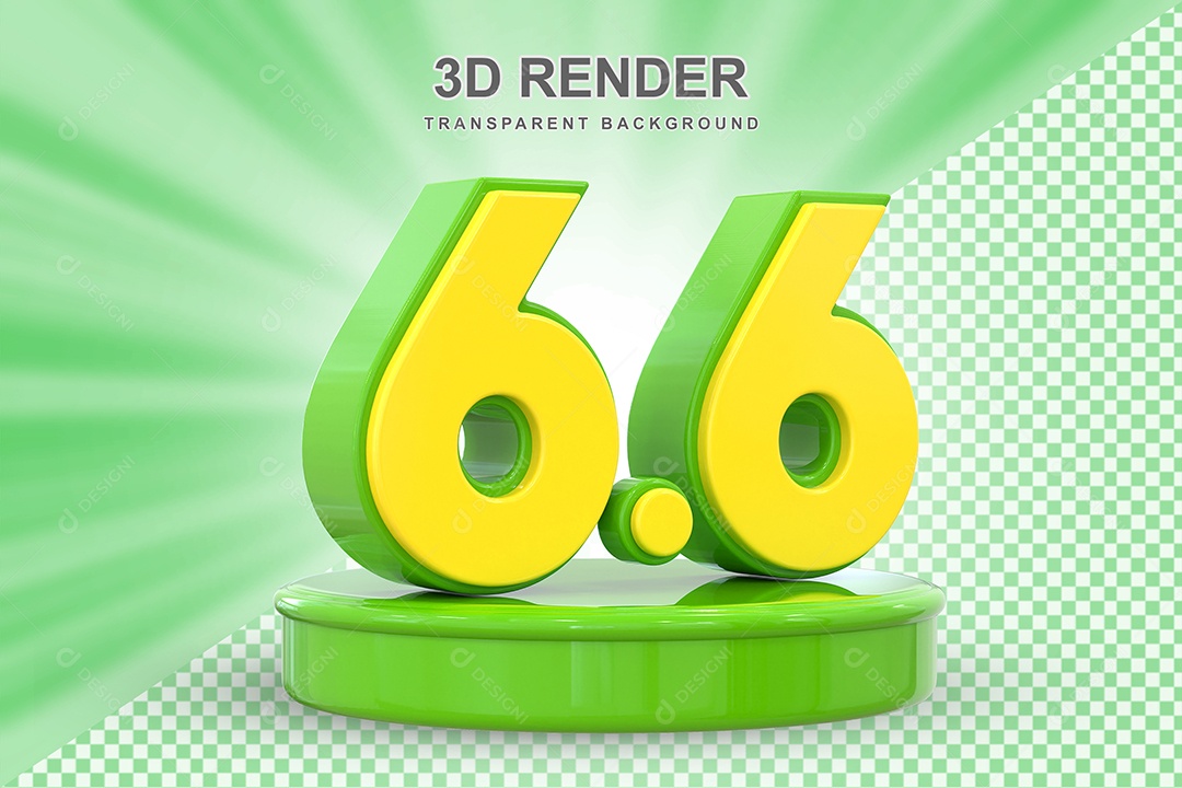 Número 6.6 Elemento 3D Dourado E Verde para Composição PSD