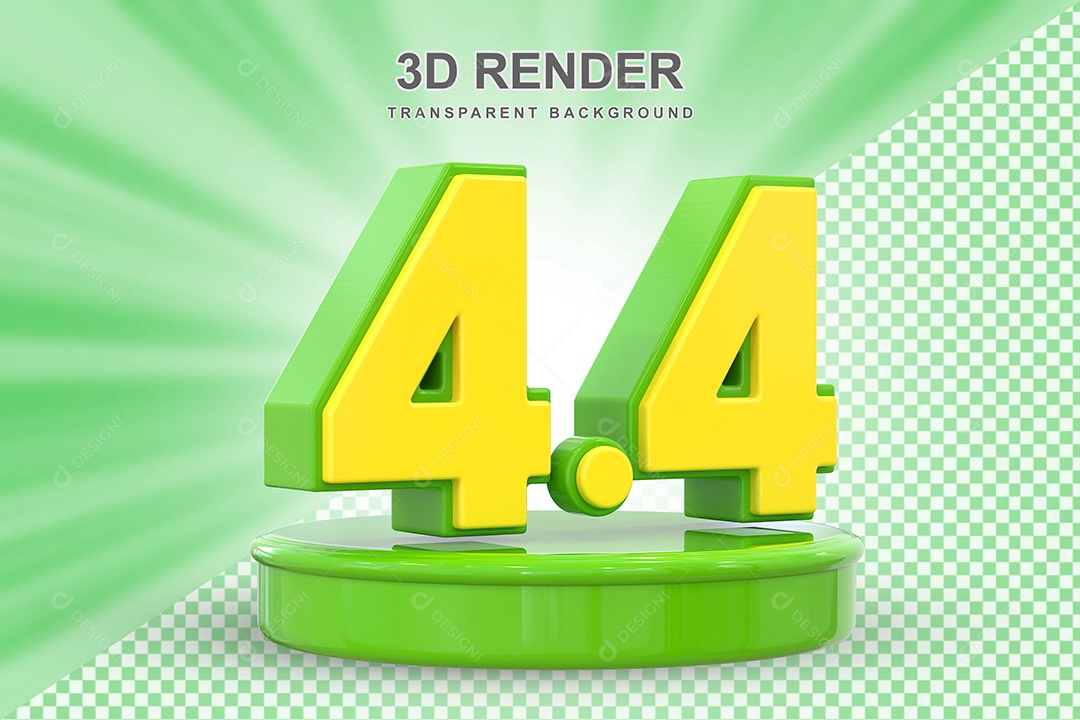 Número 4.4 Elemento 3D Dourado E Verde para Composição PSD