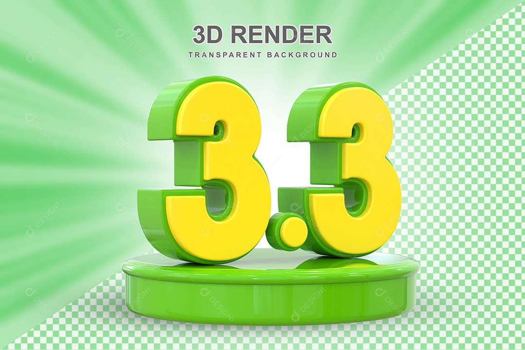 Número 3.3 Elemento 3D Dourado E Verde para Composição PSD