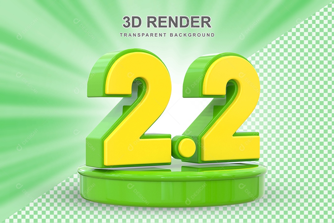 Número 2.2 Elemento 3D Dourado E Verde para Composição PSD