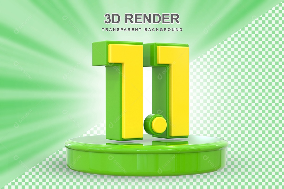 Número 1.1 Elemento 3D Dourado E Verde para Composição PSD