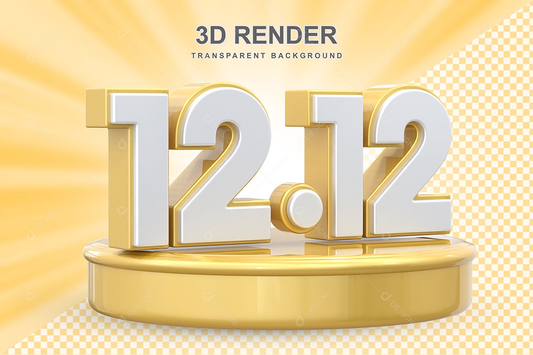 Número 12.12 Elemento 3D Dourado E Branco para Composição PSD