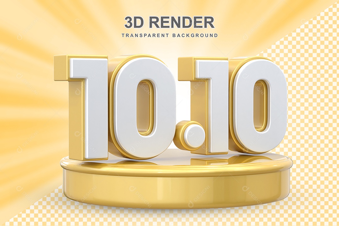 Número 10.10 Elemento 3D Dourado E Branco para Composição PSD