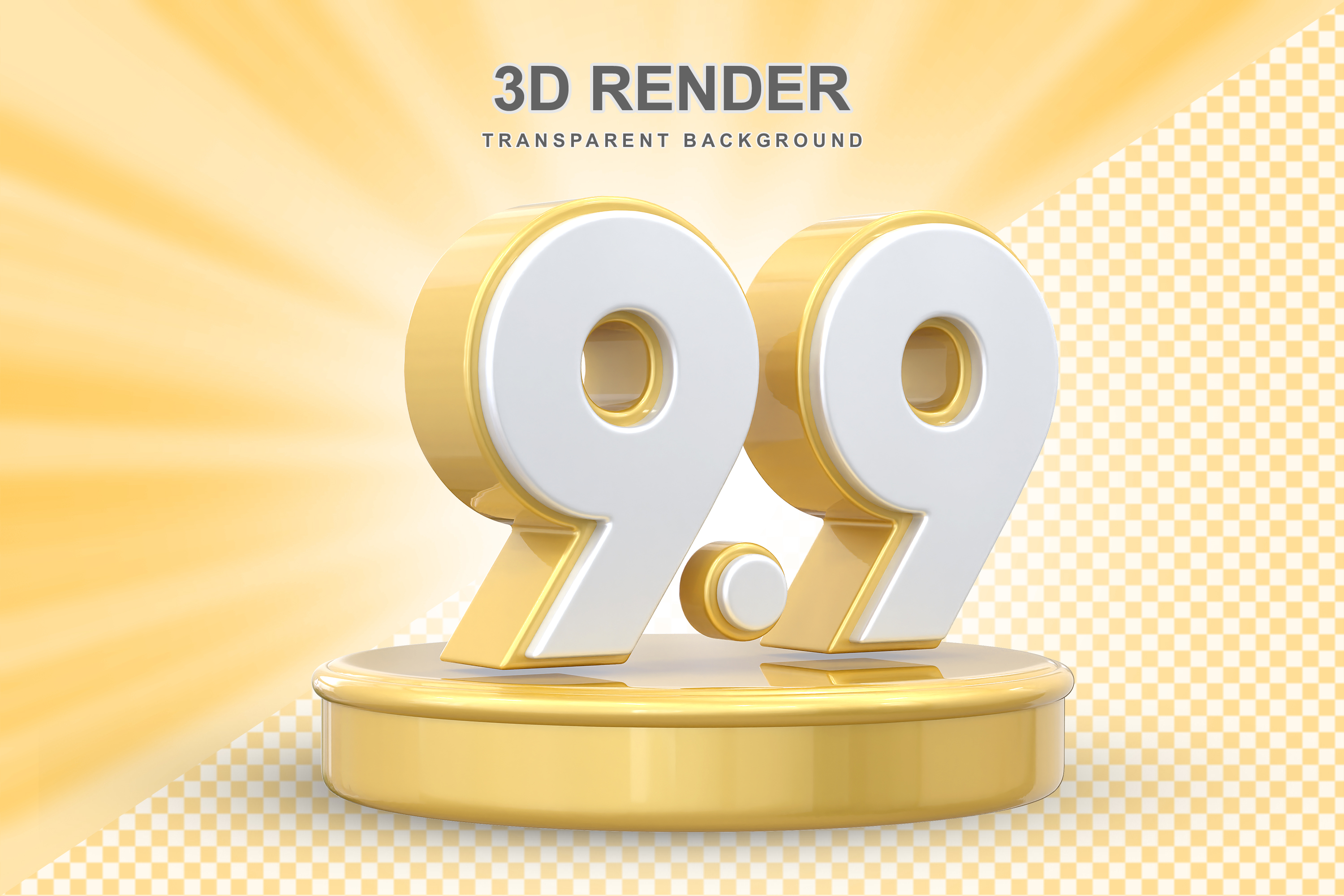 Número 9.9 Elemento 3D Dourado E Branco para Composição PSD