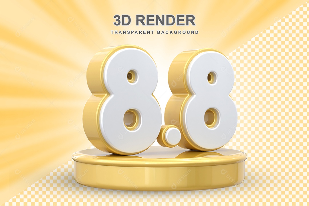 Número 8.8 Elemento 3D Dourado E Branco para Composição PSD