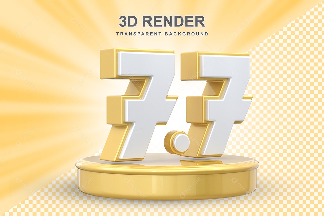 Número 7.7 Elemento 3D Dourado E Branco para Composição PSD