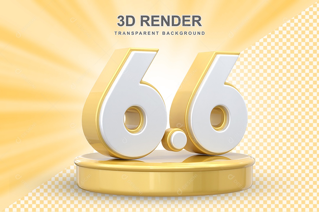 Número 6.6 Elemento 3D Dourado E Branco para Composição PSD