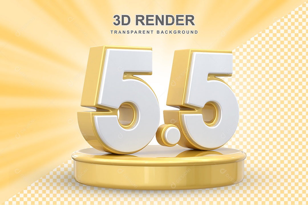 Número 5.5 Elemento 3D Dourado E Branco para Composição PSD