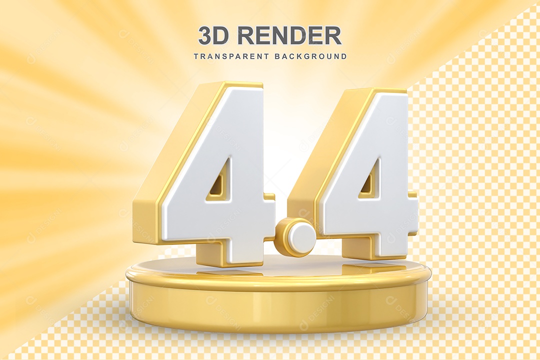 Número 4,4 Elemento 3D Dourado E Branco para Composição PSD