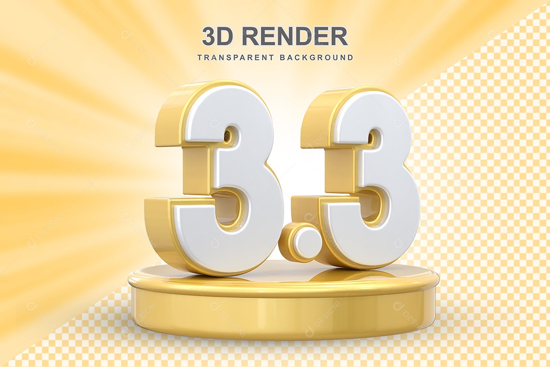 Número 3.3 Elemento 3D Dourado E Branco para Composição PSD