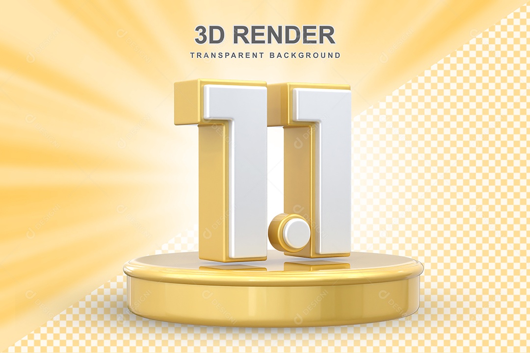 Número 1.1 Elemento 3D Dourado para Composição PSD