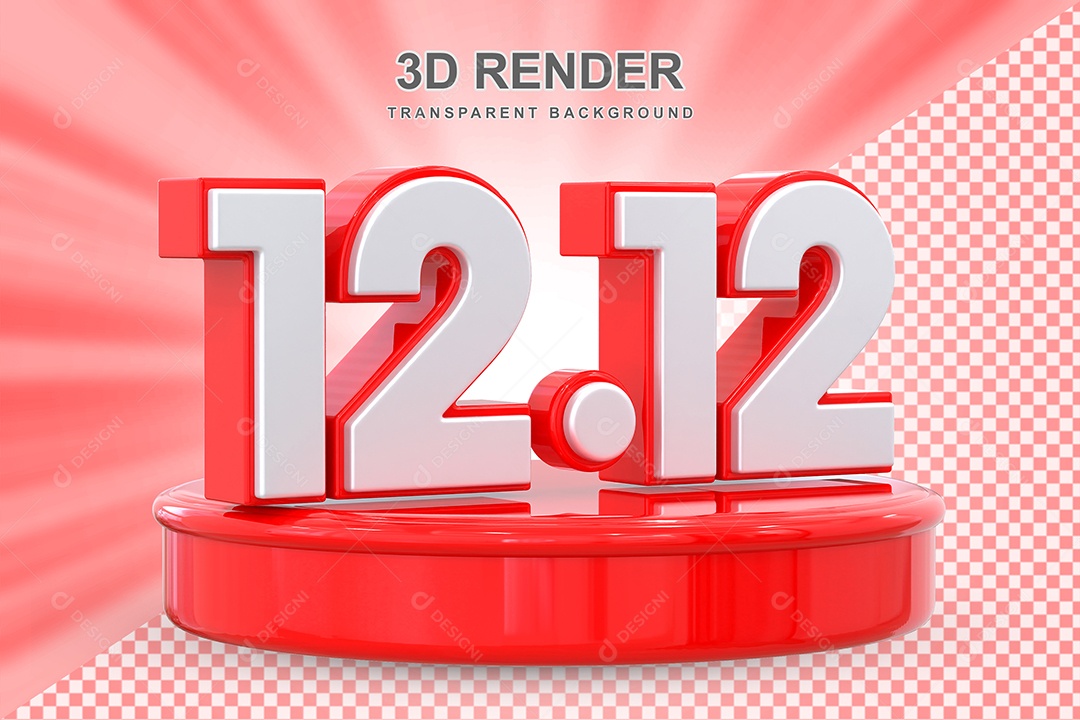 Número 12.12 Elemento 3D Vermelho E Branco para Composição PSD