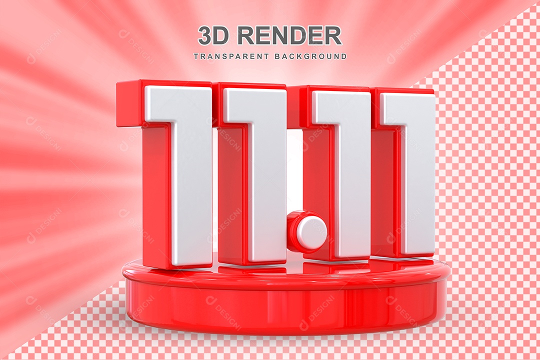 Número 11.11 Elemento 3D Vermelho E Branco para Composição PSD